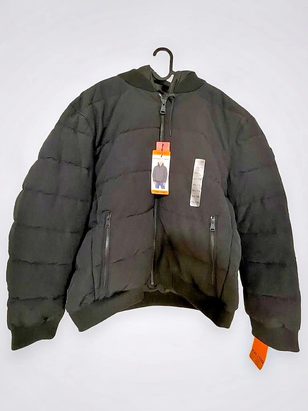 Kenneth Cole Puffer with Attached Jersey Hood Black Puffer Jacket